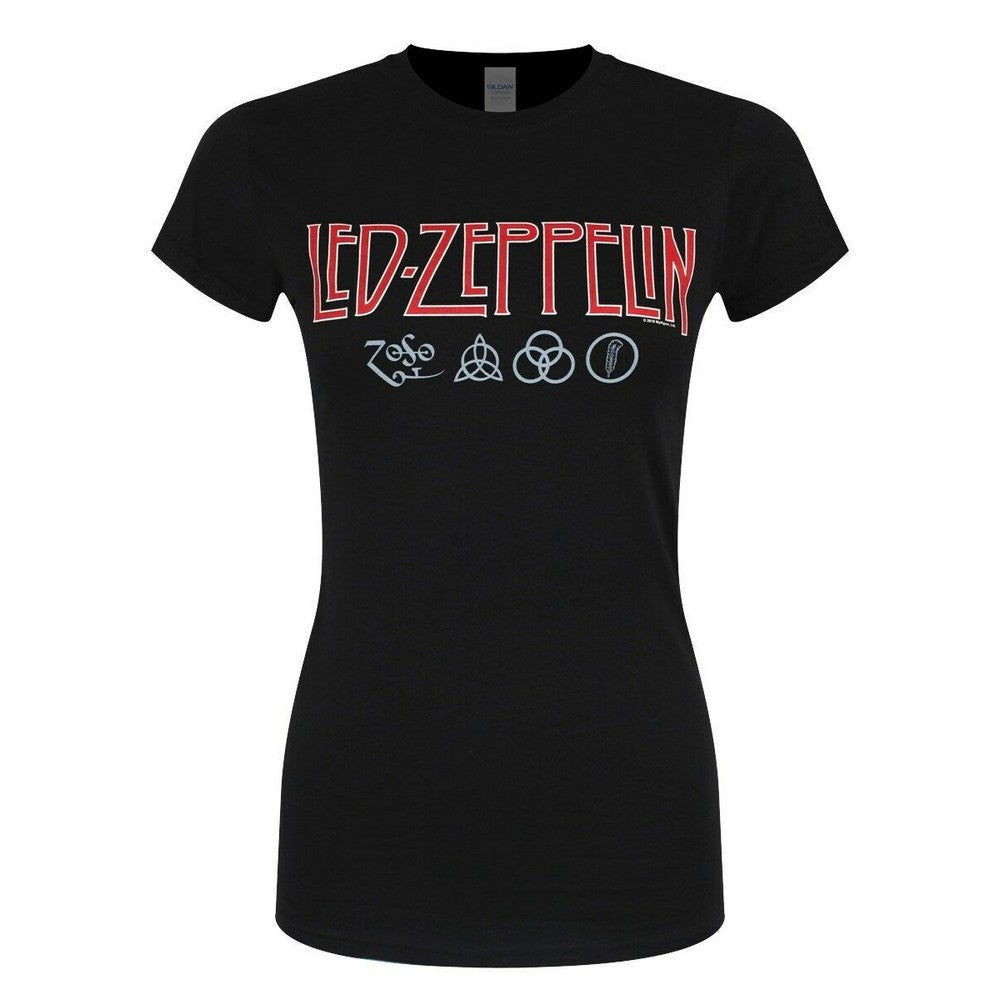 Black - Front - Led Zeppelin Womens-Ladies Symbols Logo T-Shirt