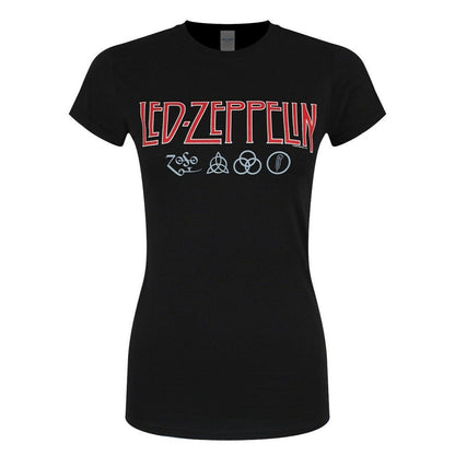 Black - Front - Led Zeppelin Womens-Ladies Symbols Logo T-Shirt