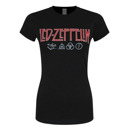 Black - Front - Led Zeppelin Womens-Ladies Symbols Logo T-Shirt