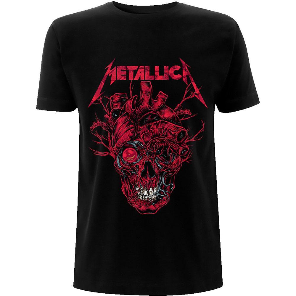 Black-Red - Front - Metallica Unisex Adult Heart Skull T-Shirt