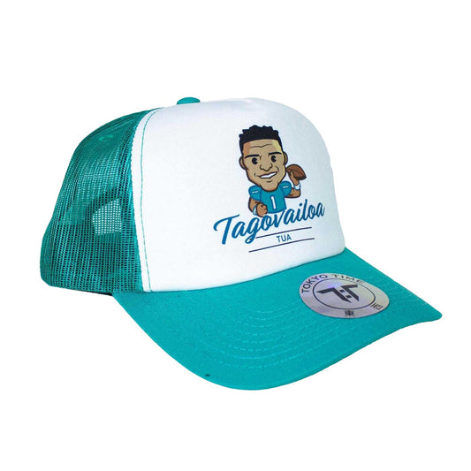 White-Turquoise - Front - Tokyo Time Unisex Adult Tua Tagovalioa NFLPA Mesh Back Trucker Cap