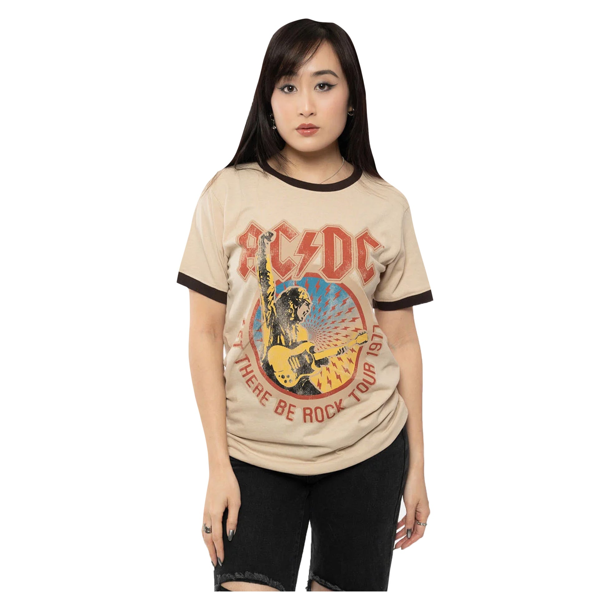 Sand - Side - AC-DC Unisex Adult Let There Be Rock Tour 1977 Ringer T-Shirt