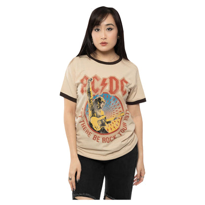 Sand - Side - AC-DC Unisex Adult Let There Be Rock Tour 1977 Ringer T-Shirt
