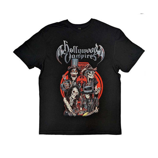 Black - Front - Hollywood Vampires Unisex Adult Caricature Back Print T-Shirt