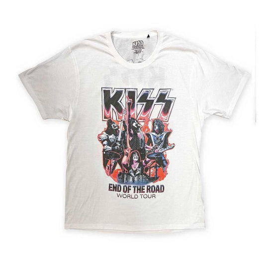 White - Front - Kiss Unisex Adult End Of The Road Band Playing T-Shirt