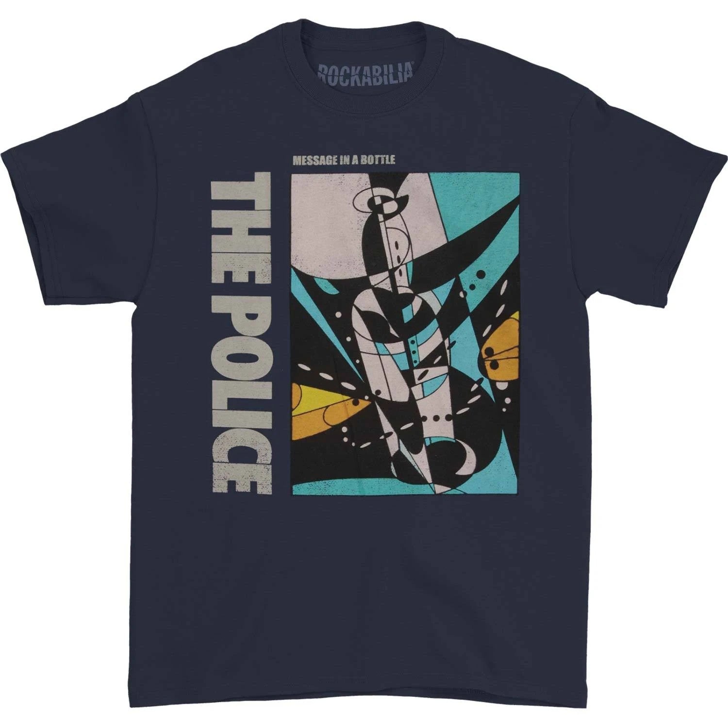 Navy Blue - Front - The Police Unisex Adult Message In A Bottle Cotton T-Shirt