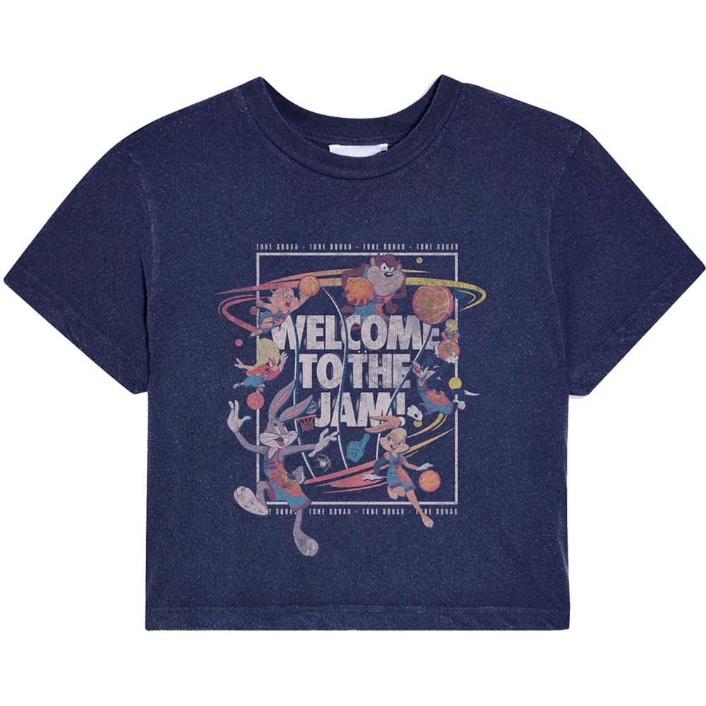 Navy Blue - Front - Space Jam Womens-Ladies Welcome To The Jam Character Cotton Cropped T-Shirt