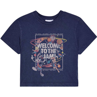 Navy Blue - Front - Space Jam Womens-Ladies Welcome To The Jam Character Cotton Cropped T-Shirt