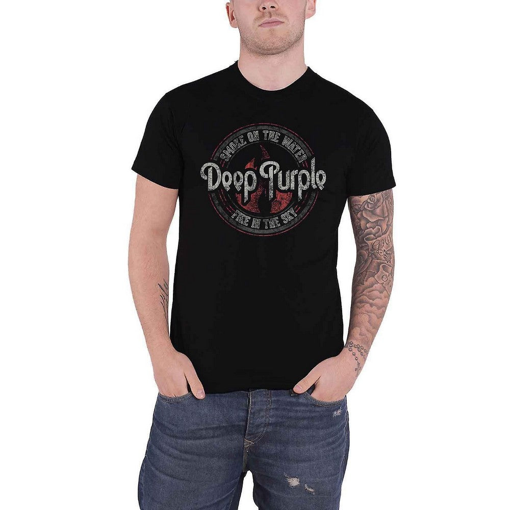 Black - Side - Deep Purple Unisex Adult Smoke Circle Cotton T-Shirt