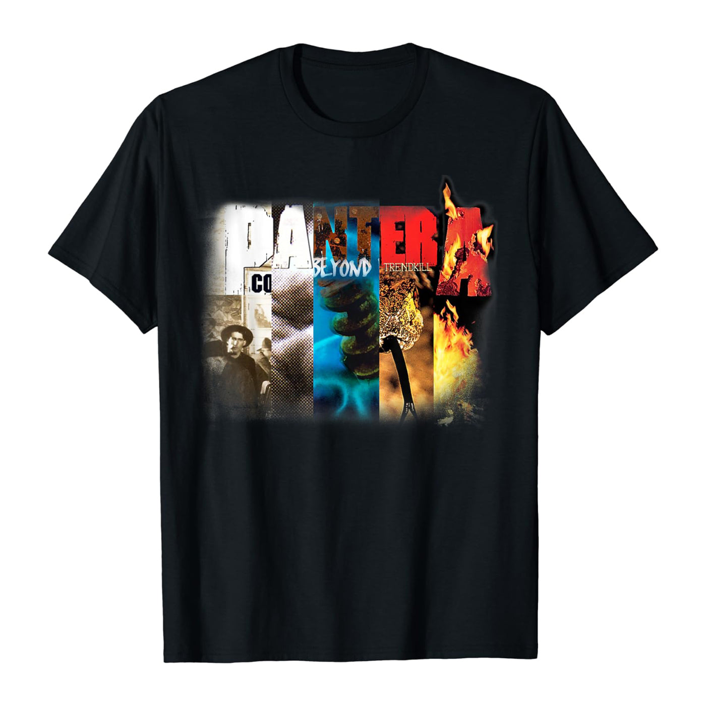 Black - Front - Pantera Unisex Adult Album Collage Cotton T-Shirt
