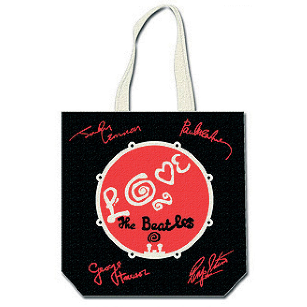 Black-White - Front - The Beatles Love Drum Back Print Cotton Tote Bag