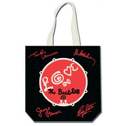 Black-White - Front - The Beatles Love Drum Back Print Cotton Tote Bag