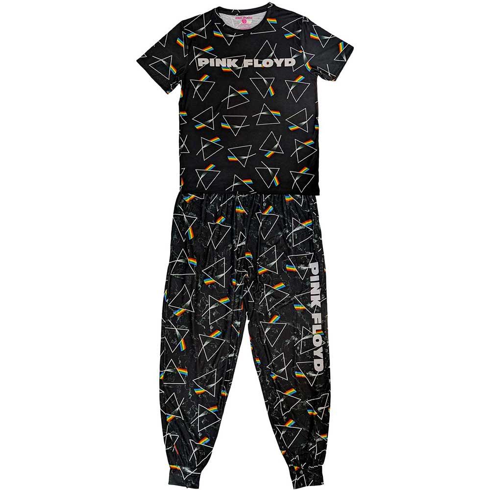 Black - Front - Pink Floyd Unisex Adult Repeat Logo Pyjama Set