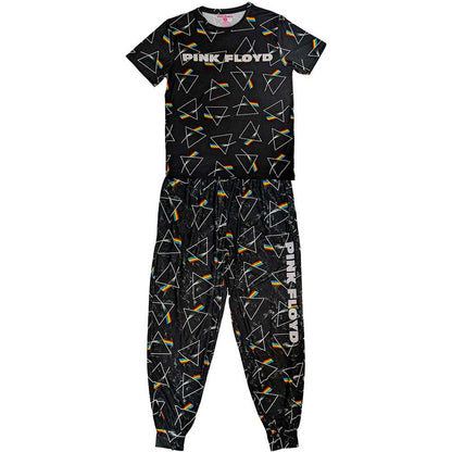 Black - Front - Pink Floyd Unisex Adult Repeat Logo Pyjama Set