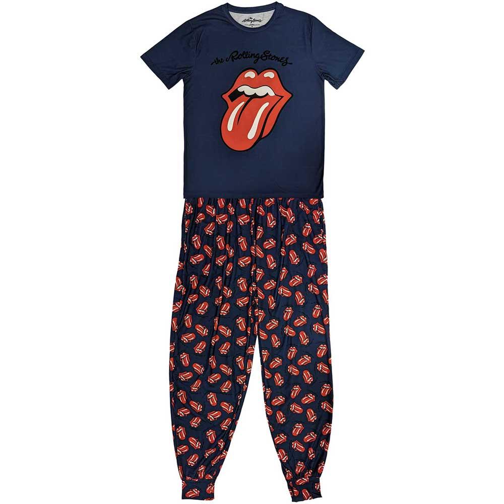 Navy Blue-Red - Front - The Rolling Stones Unisex Adult Classic Tongue Pyjama Set