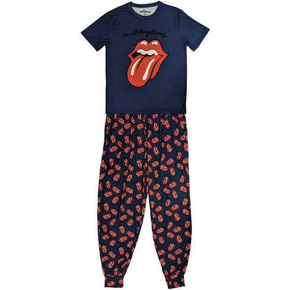 Navy Blue-Red - Front - The Rolling Stones Unisex Adult Classic Tongue Pyjama Set