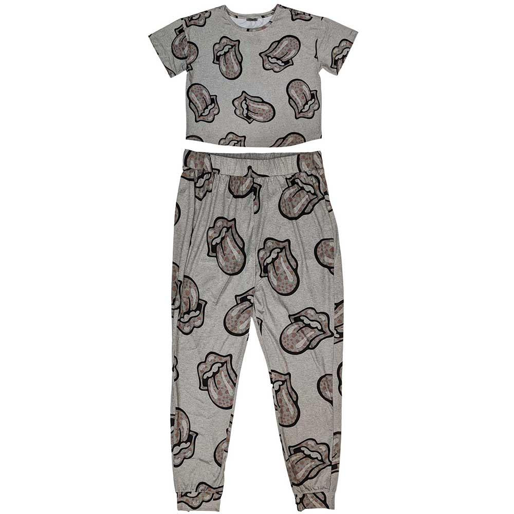Grey - Front - The Rolling Stones Womens-Ladies Heart Logo Pyjama Set