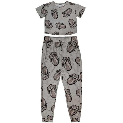 Grey - Front - The Rolling Stones Womens-Ladies Heart Logo Pyjama Set