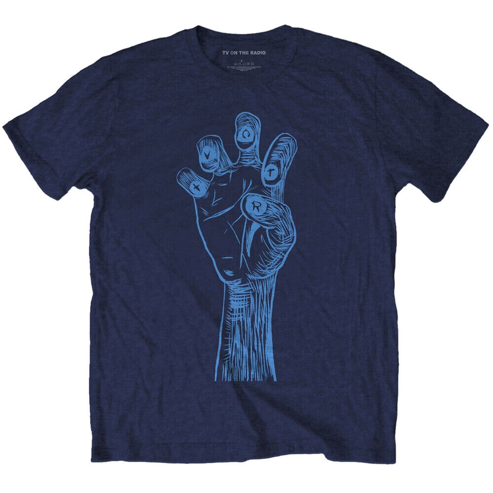 Navy Blue - Front - TV On The Radio Unisex Adult Brushstroke Hand Cotton Back Print T-Shirt