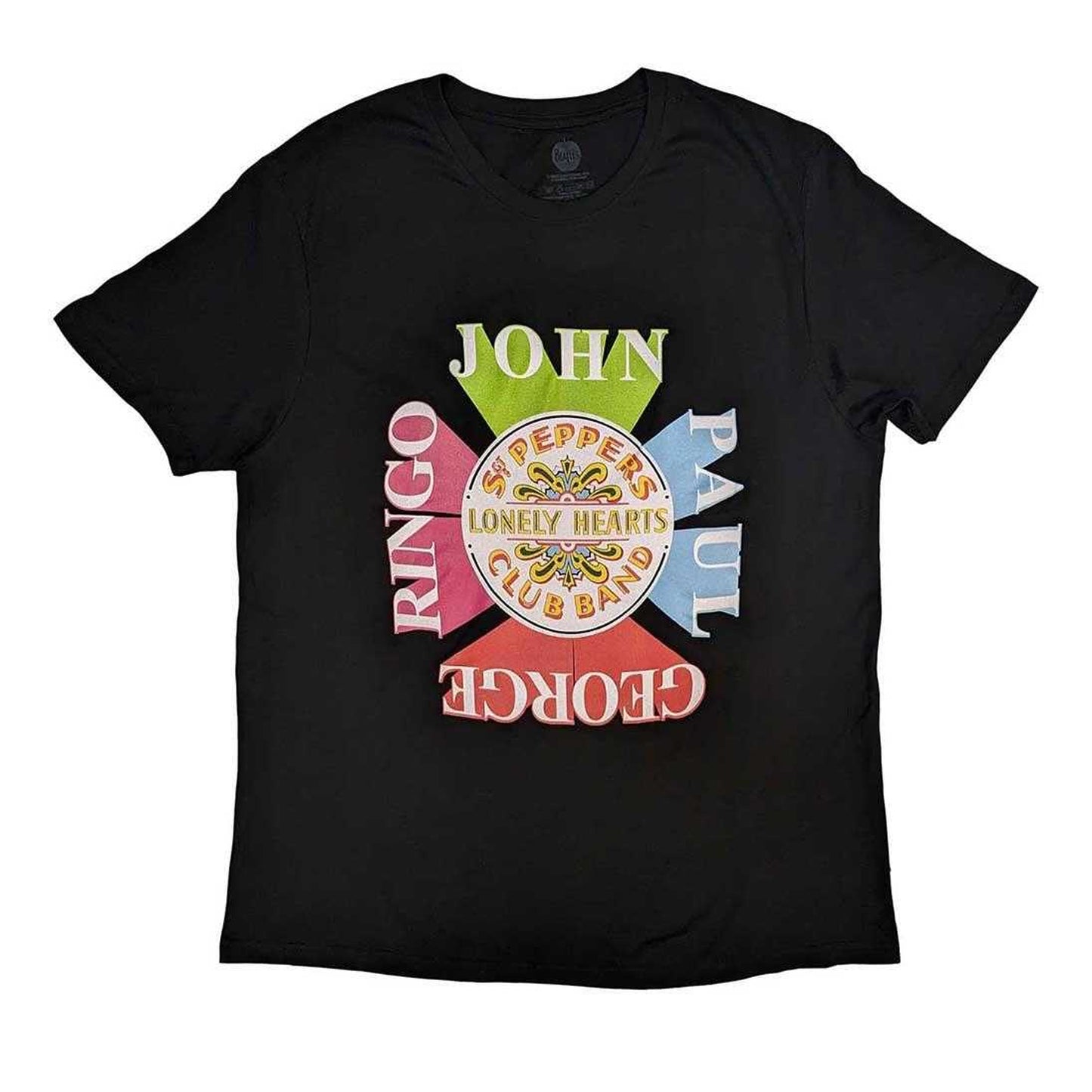 Black - Front - The Beatles Unisex Adult Sgt Pepper Drum Names T-Shirt
