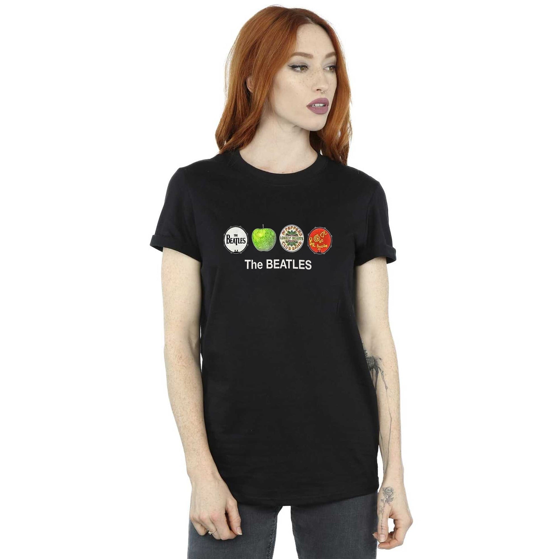 Black - Side - The Beatles Unisex Adult Apple And Drums Cotton T-Shirt