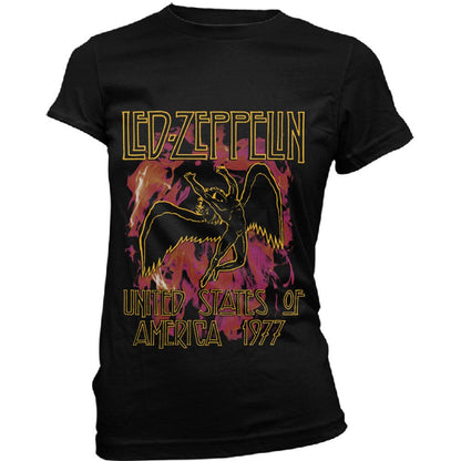 Black - Front - Led Zeppelin Womens-Ladies Flames T-Shirt