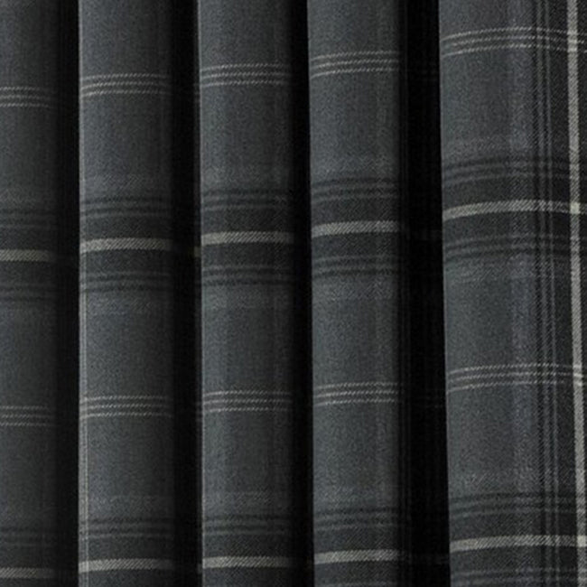 Grey - Back - Riva Home Aviemore Checked Pattern Ringtop Curtains