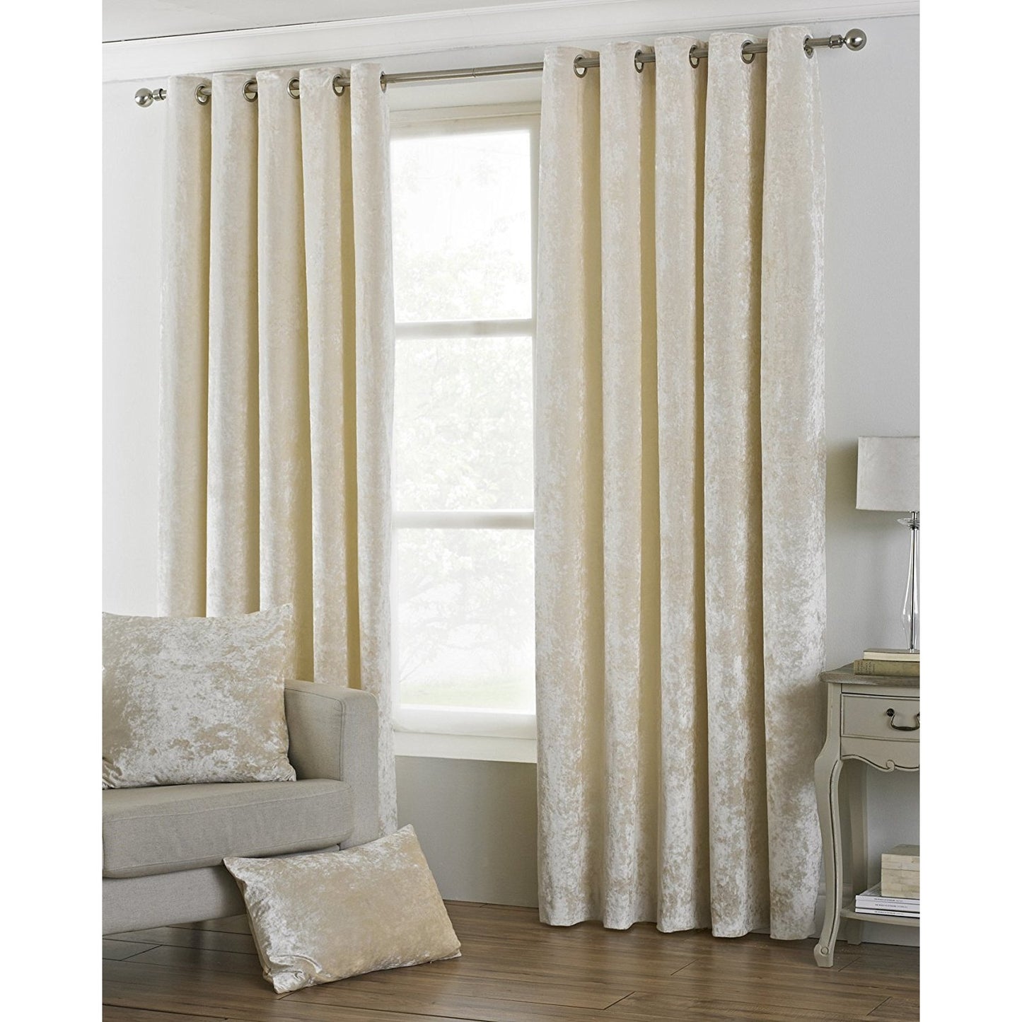 Oyster - Front - Riva Home Verona Velvet Style Eyelet Curtains