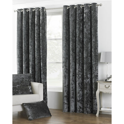 Pewter - Front - Riva Home Verona Velvet Style Eyelet Curtains