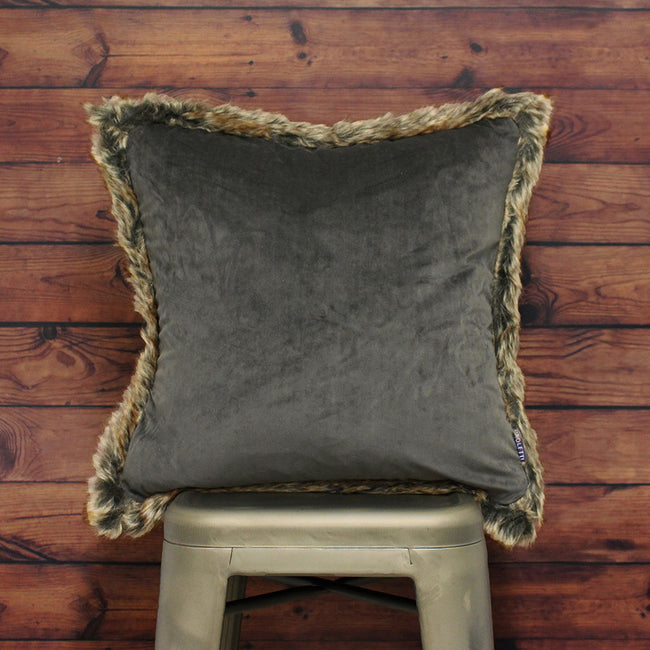 Smokey Grey - Lifestyle - Riva Paoletti Kiruna Faux Fur Edged Square Cushion Cover