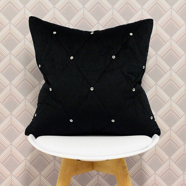 Black - Back - Riva Paoletti New Diamante Cushion Cover