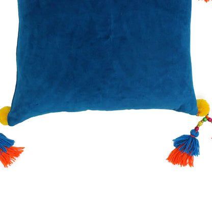 Teal - Back - Paoletti Velvet Tassel Cushion Cover