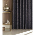 Navy - Side - Furn Himalaya Jacquard Design Eyelet Curtains (Pair)