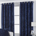 Navy - Back - Paoletti Verona Crushed Velvet Eyelet Curtains