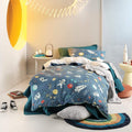 Blue - Back - Linen House Childrens-Kids Space Race Duvet Cover Set