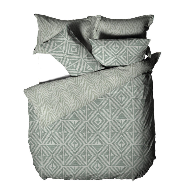 Sage Green - Front - Furn Tanza Global Geometric Duvet Cover Set