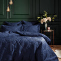 Navy - Back - Paoletti Palmeria Velvet Quilted Duvet Cover Set