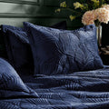 Navy - Side - Paoletti Palmeria Velvet Quilted Duvet Cover Set