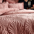 Blush - Back - Paoletti Palmeria Velvet Quilted Duvet Cover Set