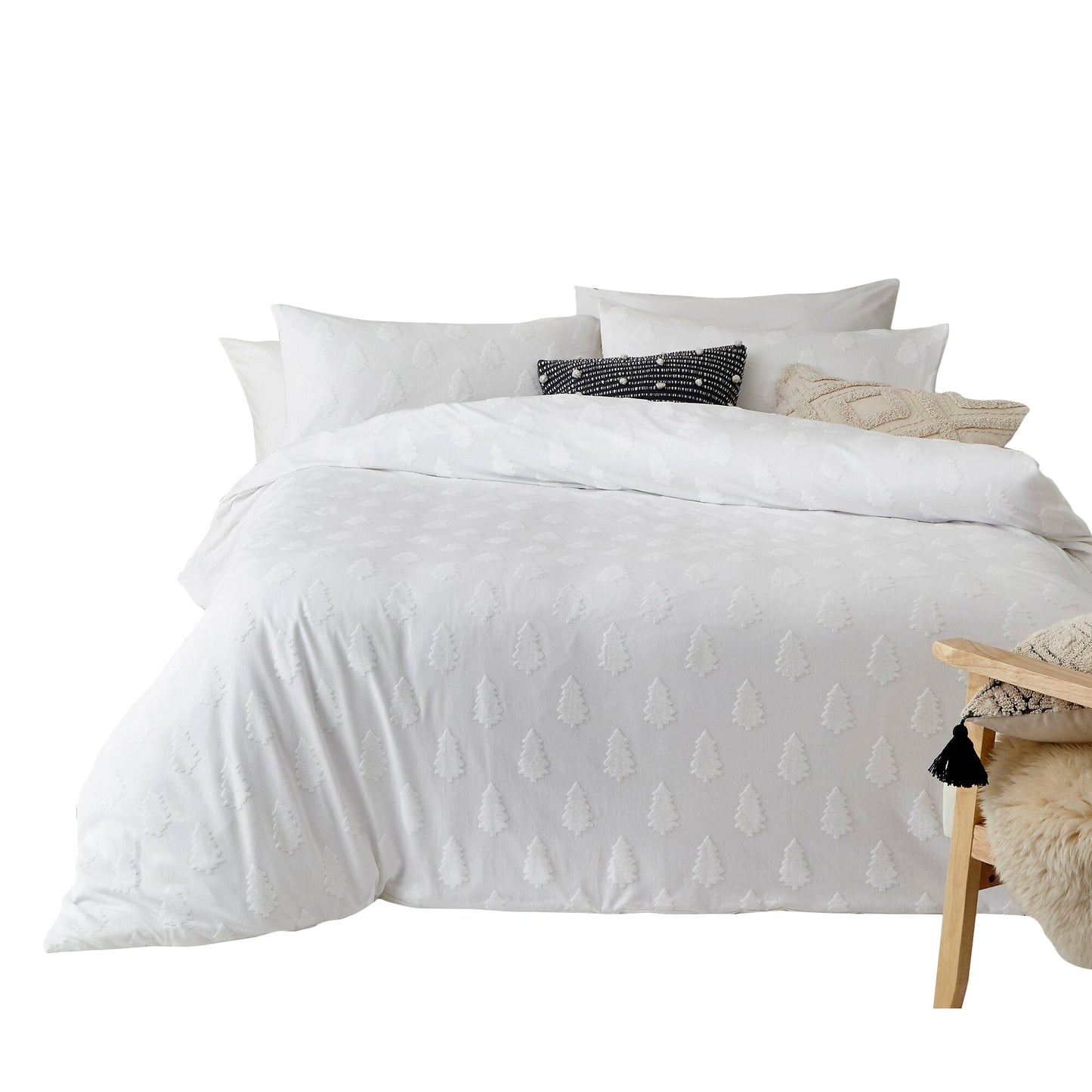 Snow - Front - The Linen Yard Tufted Christmas Tree Duvet Cover Set