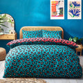 Teal-Coral - Back - Style Lab Leopard Print Duvet Cover Set