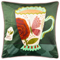 Green-Pink - Front - Kate Merritt Time For Tea Illustration Cushion Cover