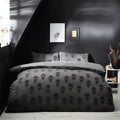 Charcoal - Back - Tufted Cotton Skull Duvet Cover Set