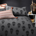 Charcoal - Side - Tufted Cotton Skull Duvet Cover Set