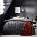 Charcoal - Front - Tufted Cotton Skull Duvet Cover Set