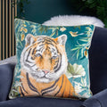 Teal - Side - Wylder Orient Velvet Tiger Cushion Cover