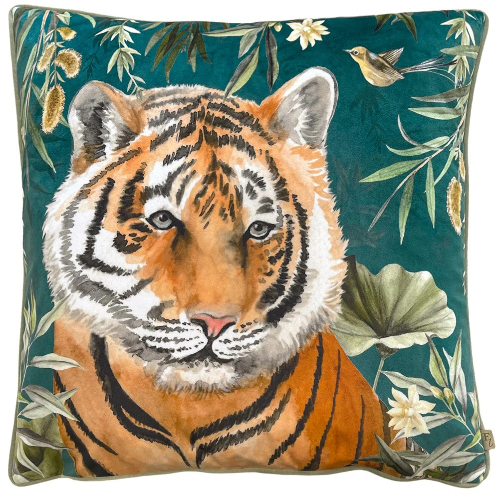 Teal - Front - Wylder Orient Velvet Tiger Cushion Cover