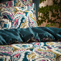 Teal-Olive - Back - EW By Edinburgh Weavers Aretha Contrast Piping Sateen Paisley Duvet Cover Set