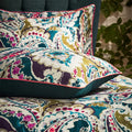 Teal-Olive - Side - EW By Edinburgh Weavers Aretha Contrast Piping Sateen Paisley Duvet Cover Set