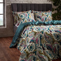 Teal-Olive - Lifestyle - EW By Edinburgh Weavers Aretha Contrast Piping Sateen Paisley Duvet Cover Set
